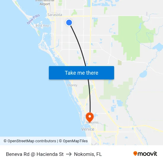 Beneva Rd @ Hacienda St to Nokomis, FL map