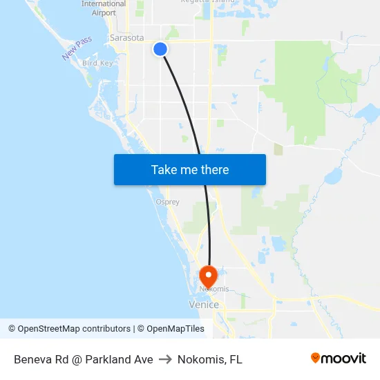 Beneva Rd @ Parkland Ave to Nokomis, FL map