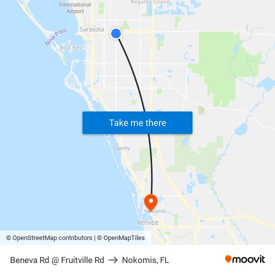 Beneva Rd @ Fruitville Rd to Nokomis, FL map