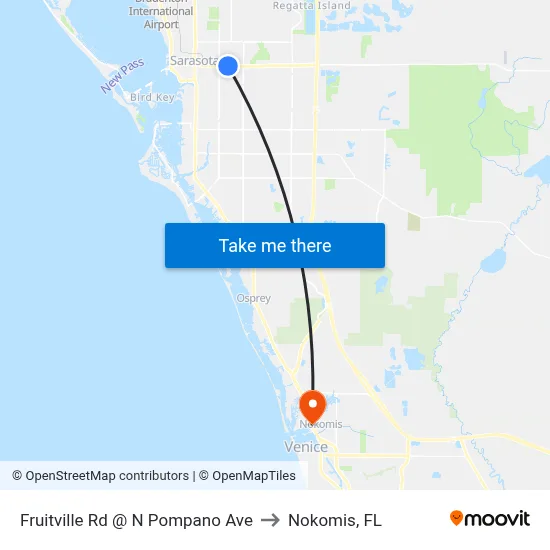 Fruitville Rd @ N Pompano Ave to Nokomis, FL map