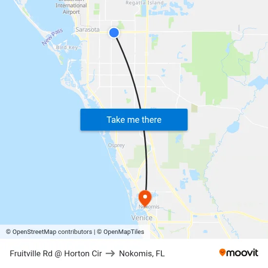 Fruitville Rd @ Horton Cir to Nokomis, FL map