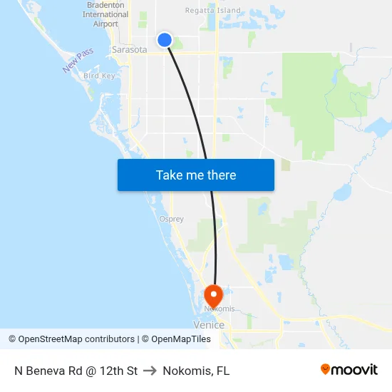 N Beneva Rd @ 12th St to Nokomis, FL map