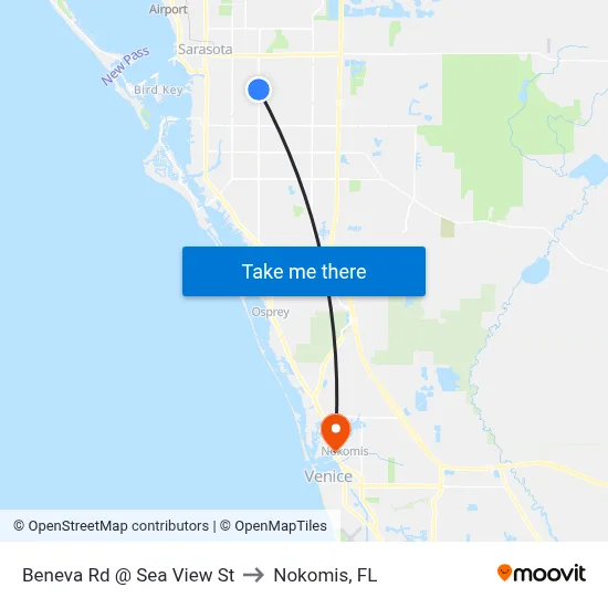 Beneva Rd @ Sea View St to Nokomis, FL map