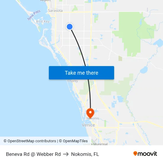 Beneva Rd @ Webber Rd to Nokomis, FL map