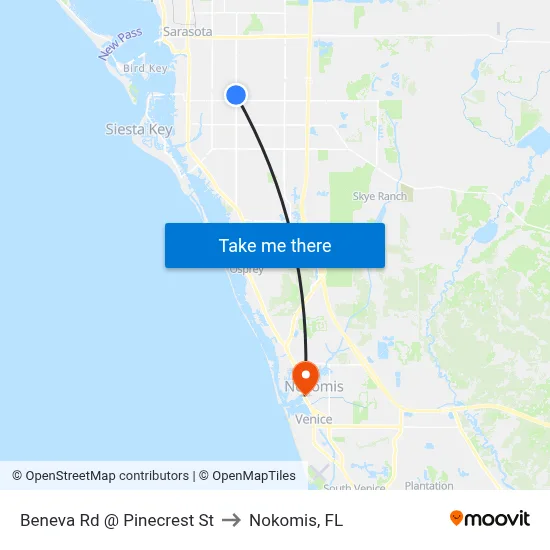 Beneva Rd @ Pinecrest St to Nokomis, FL map