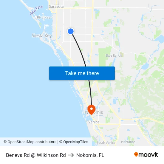 Beneva Rd @ Wilkinson Rd to Nokomis, FL map