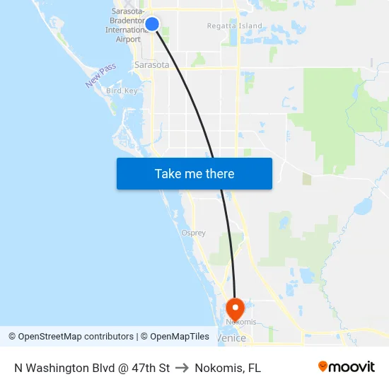 N Washington Blvd @ 47th St to Nokomis, FL map