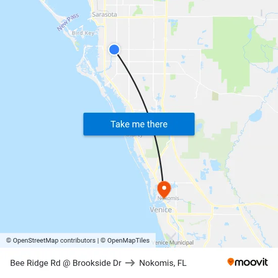 Bee Ridge Rd @ Brookside Dr to Nokomis, FL map