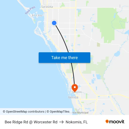 Bee Ridge Rd @ Worcester Rd to Nokomis, FL map