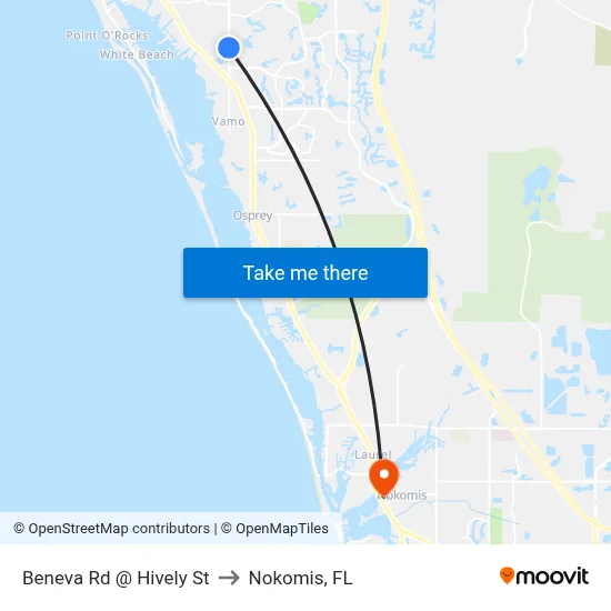 Beneva Rd @ Hively St to Nokomis, FL map