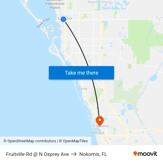 Fruitville Rd @ N Osprey Ave to Nokomis, FL map