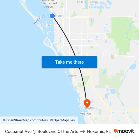 Cocoanut Ave @ Boulevard Of the Arts to Nokomis, FL map