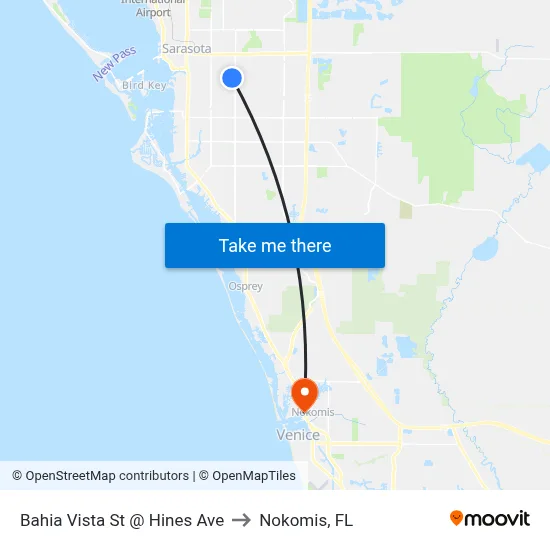 Bahia Vista St @ Hines Ave to Nokomis, FL map