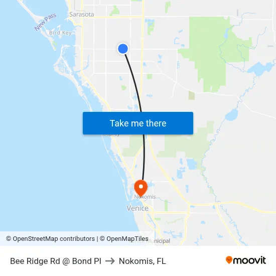Bee Ridge Rd @ Bond Pl to Nokomis, FL map
