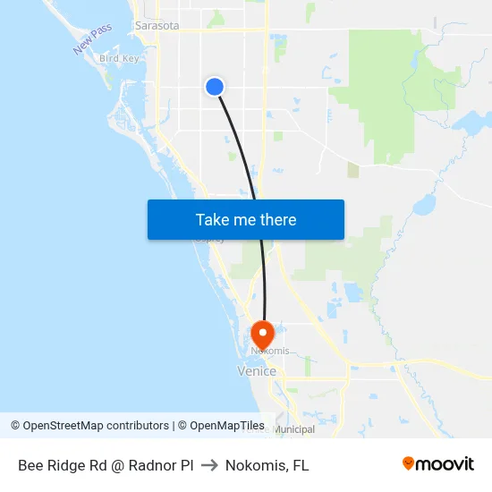 Bee Ridge Rd @ Radnor Pl to Nokomis, FL map
