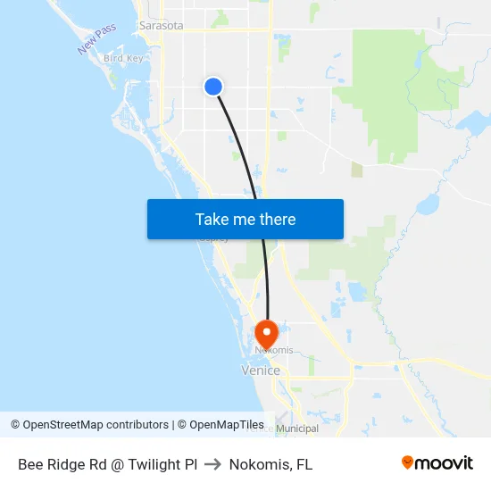 Bee Ridge Rd @ Twilight Pl to Nokomis, FL map
