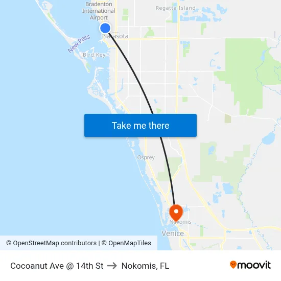 Cocoanut Ave @ 14th St to Nokomis, FL map