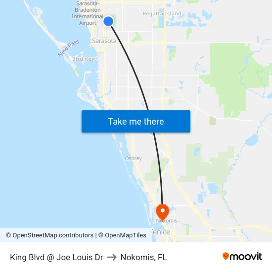 King Blvd @ Joe Louis Dr to Nokomis, FL map