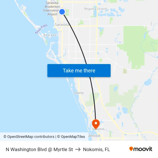 N Washington Blvd @ Myrtle St to Nokomis, FL map