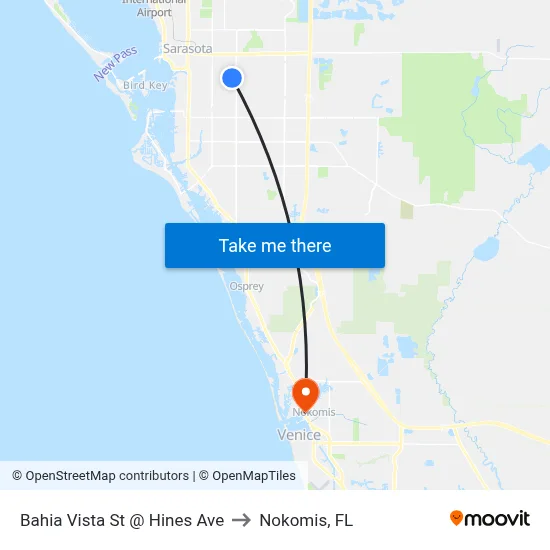 Bahia Vista St @ Hines Ave to Nokomis, FL map