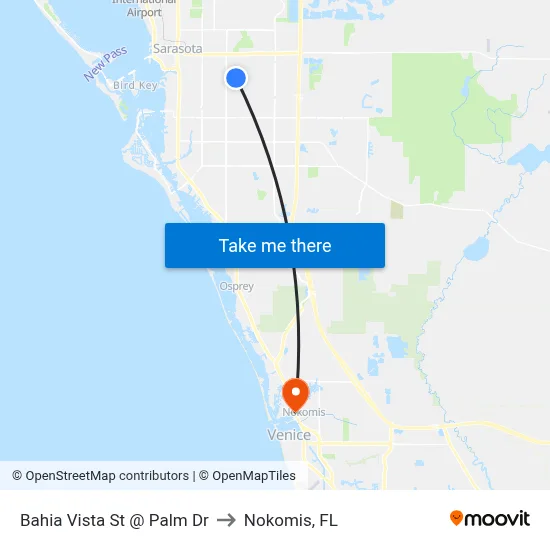 Bahia Vista St @ Palm Dr to Nokomis, FL map