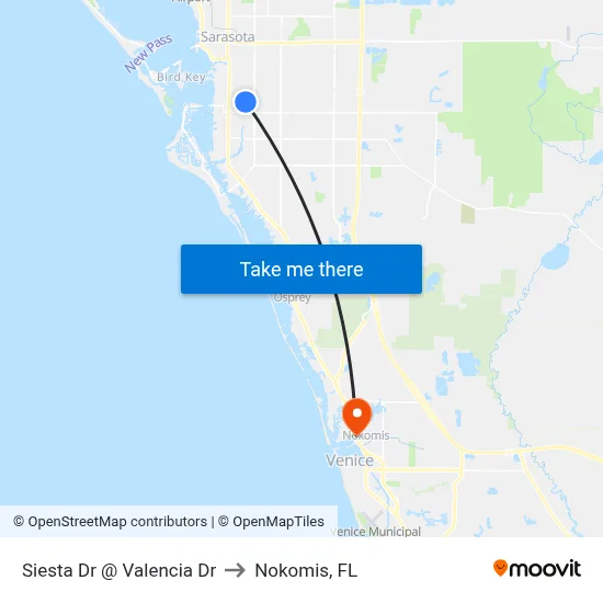 Siesta Dr @ Valencia Dr to Nokomis, FL map