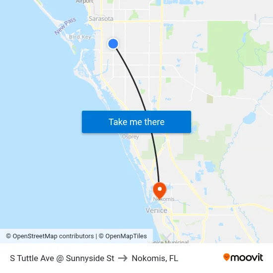 S Tuttle Ave @ Sunnyside St to Nokomis, FL map