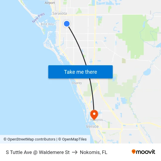 S Tuttle Ave @ Waldemere St to Nokomis, FL map