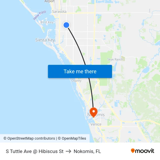 S Tuttle Ave @ Hibiscus St to Nokomis, FL map