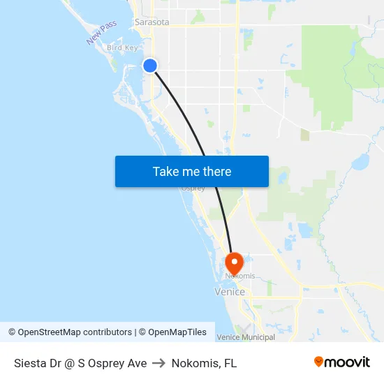 Siesta Dr @ S Osprey Ave to Nokomis, FL map