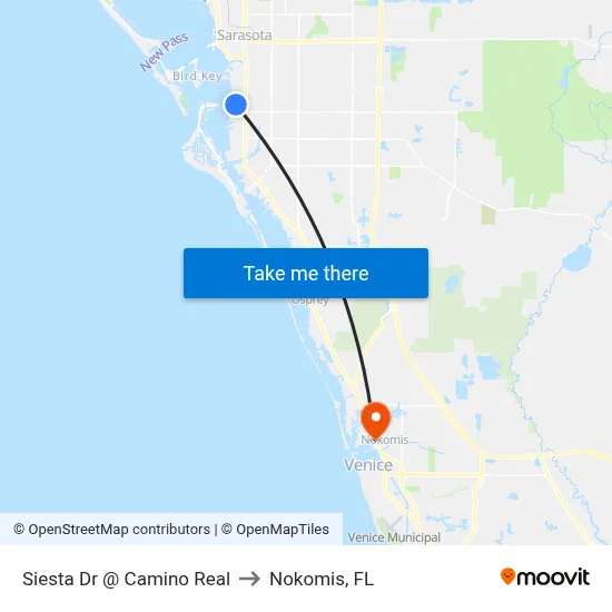 Siesta Dr @ Camino Real to Nokomis, FL map