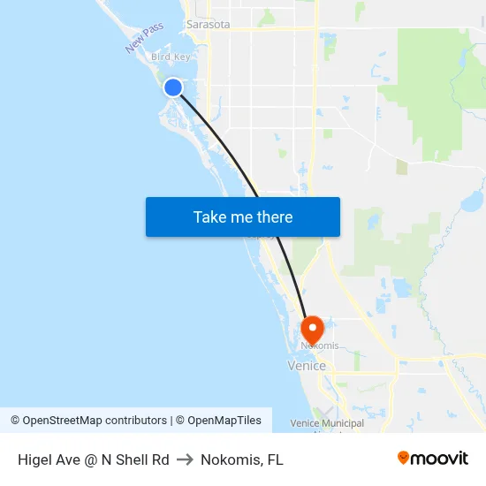 Higel Ave @ N Shell Rd to Nokomis, FL map