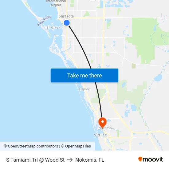S Tamiami Trl @ Wood St to Nokomis, FL map