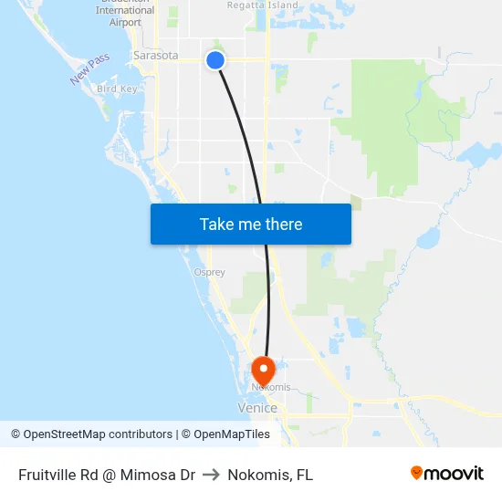 Fruitville Rd @ Mimosa Dr to Nokomis, FL map