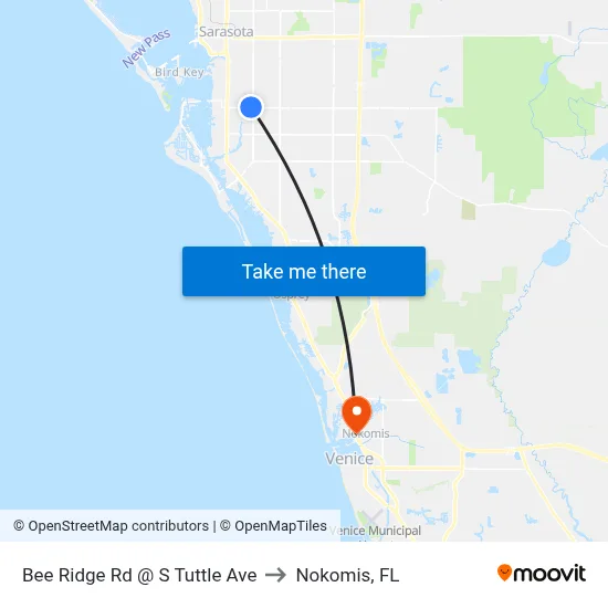 Bee Ridge Rd @ S Tuttle Ave to Nokomis, FL map