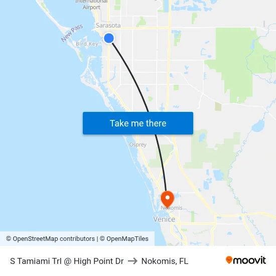 S Tamiami Trl @ High Point Dr to Nokomis, FL map