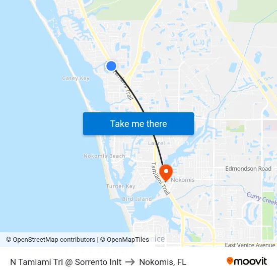 N Tamiami Trl @ Sorrento Inlt to Nokomis, FL map