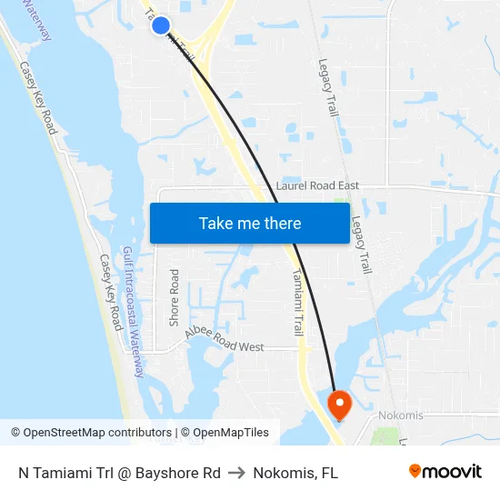 N Tamiami Trl @ Bayshore Rd to Nokomis, FL map