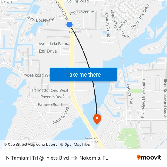 N Tamiami Trl @ Inlets Blvd to Nokomis, FL map