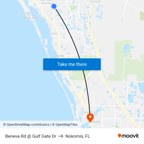 Beneva Rd @ Gulf Gate Dr to Nokomis, FL map