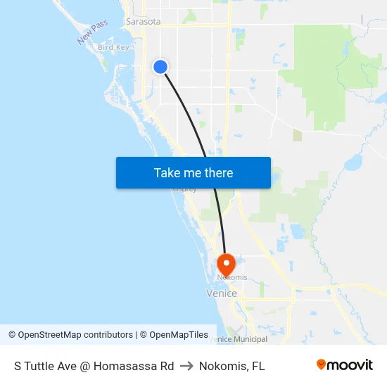 S Tuttle Ave @ Homasassa Rd to Nokomis, FL map