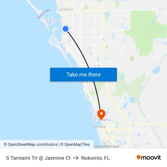 S Tamiami Trl @ Jasmine Ct to Nokomis, FL map