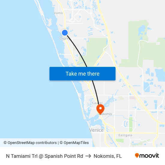 N Tamiami Trl @ Spanish Point Rd to Nokomis, FL map