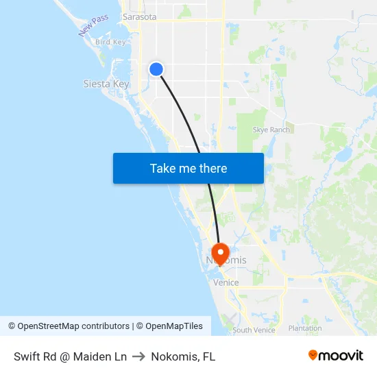 Swift Rd @ Maiden Ln to Nokomis, FL map