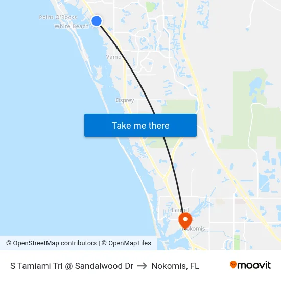 S Tamiami Trl @ Sandalwood Dr to Nokomis, FL map
