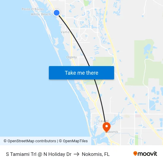 S Tamiami Trl @ N Holiday Dr to Nokomis, FL map