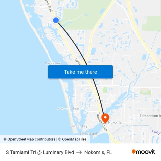S Tamiami Trl @ Luminary Blvd to Nokomis, FL map