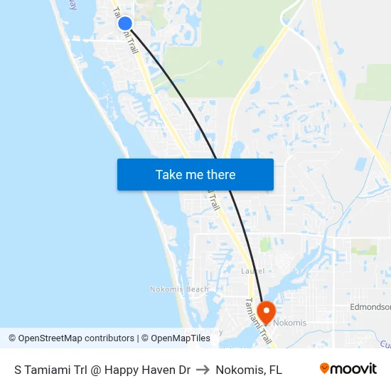 S Tamiami Trl @ Happy Haven Dr to Nokomis, FL map