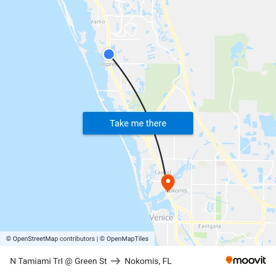 N Tamiami Trl @ Green St to Nokomis, FL map
