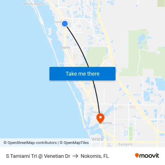 S Tamiami Trl @ Venetian Dr to Nokomis, FL map